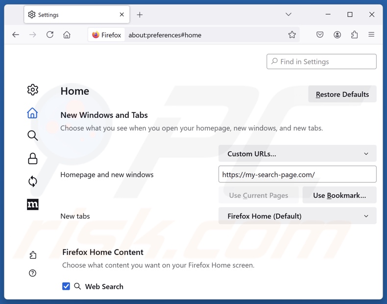 Rimozione di my-search-page.com dalla homepage di Mozilla Firefox