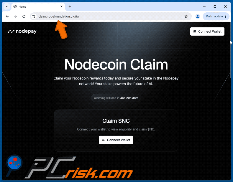 Aspetto della truffa Nodecoin Claim (GIF)