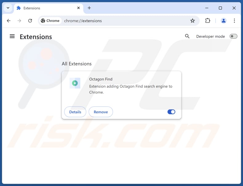 Rimozione delle estensioni di Google Chrome correlate a octagonfind.com