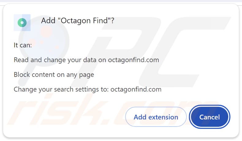 octagonfind.com reindirizzare i permessi richiesti dal dirottatore del browser Octagon Find