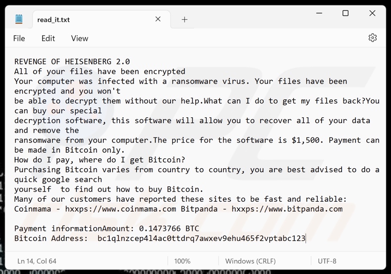 Revenge Of Heisenberg ransomware variante della nota di riscatto 2 (read_it.txt)
