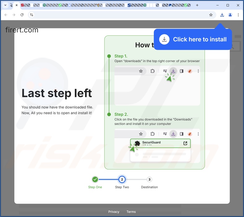Sito web ingannevole utilizzato per promuovere il passo di SecuriGuard PUA 2