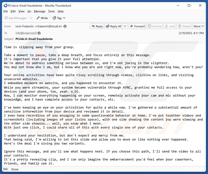 Time Is Slipping Away From Your Grasp campagna di spam via e-mail