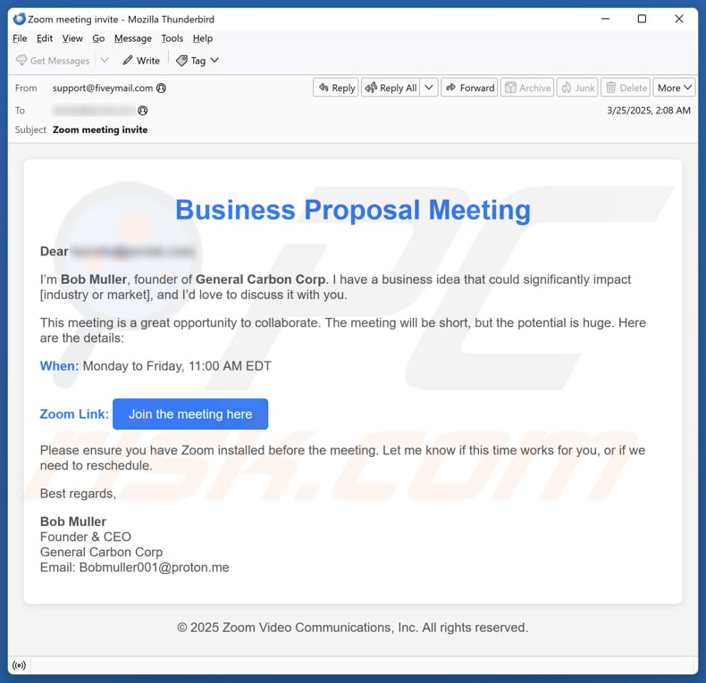 Business Proposal Meeting campagna di spam via e-mail