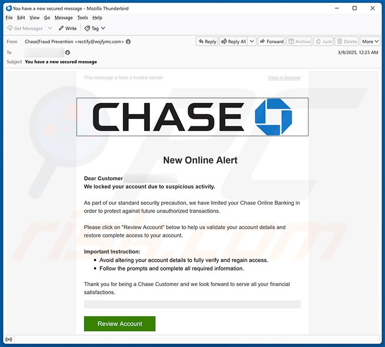 Chase - Suspicious Activity email truffa (2025-03-10)