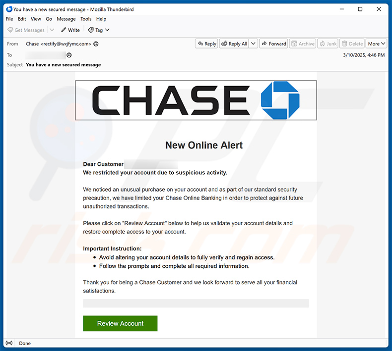 Chase - Suspicious Activity email truffa (2025-03-13)