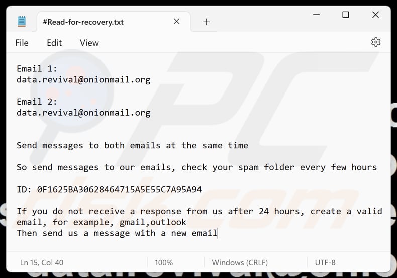 Data ransomware file di testo (#Read-for-recovery.txt)