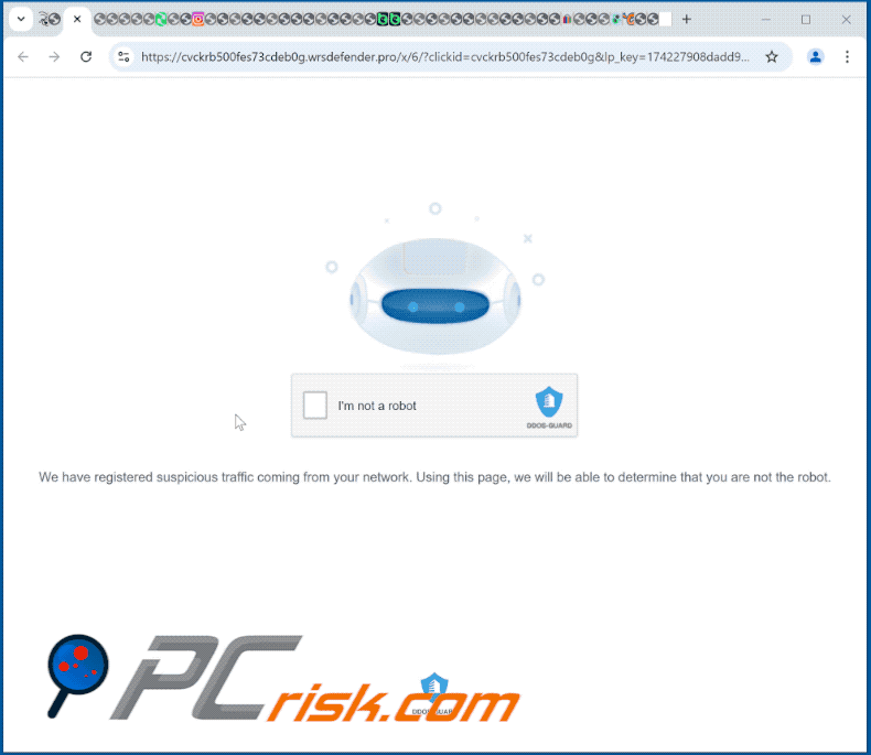 Defender aspetto del sito web della famiglia GIF (wrsdefender[.]pro)