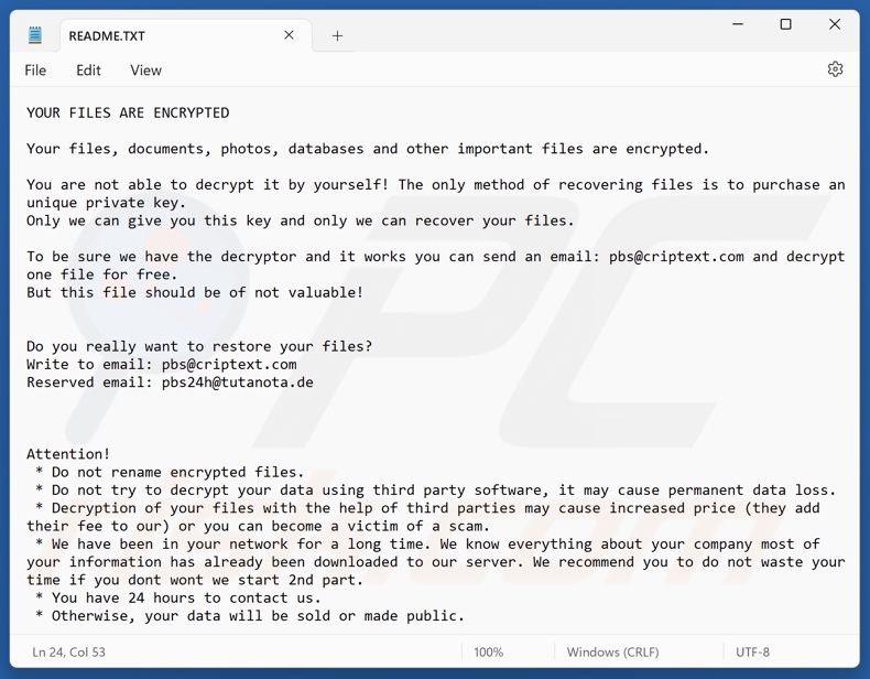 ELDER (Beast) ransomware nota di riscatto (README.txt)