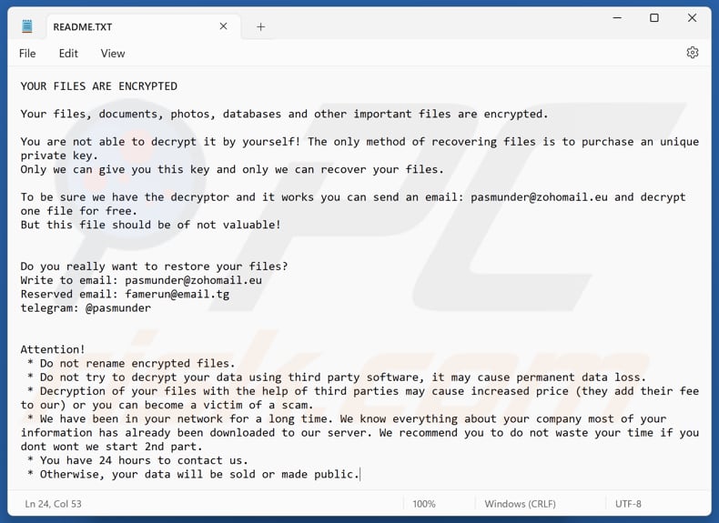 Hush ransomware file di testo (README.TXT)