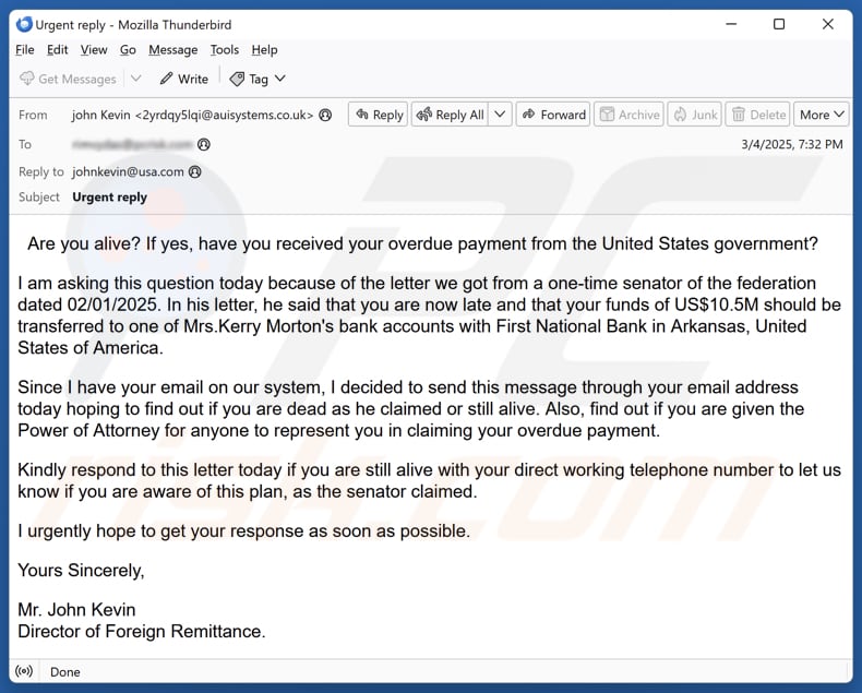 Overdue Payment campagna di spam via e-mail