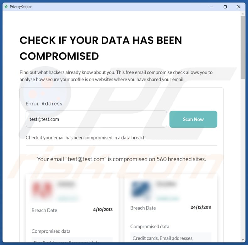 PrivacyKeeper L'applicazione potenzialmente indesiderata mostra i risultati della scansione