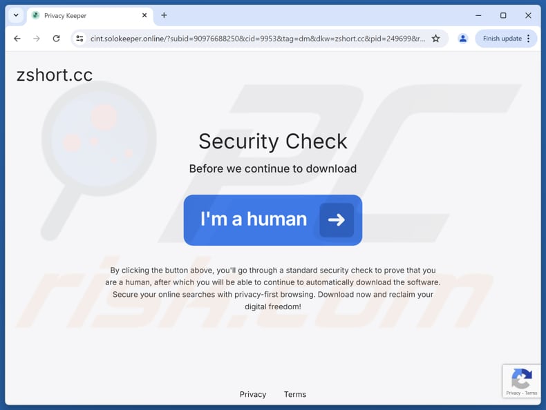 Sito web utilizzato per promuovere l'applicazione potenzialmente indesiderata PrivacyKeeper