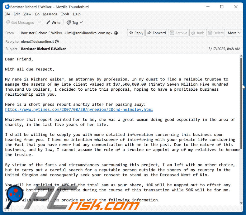 Reliable Trustee aspetto delle e-mail truffa (GIF)