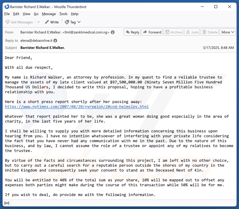 Reliable Trustee campagna di spam via e-mail