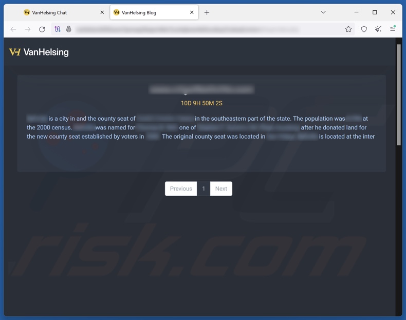 VanHelsing ransomware sito web per la divulgazione dei dati