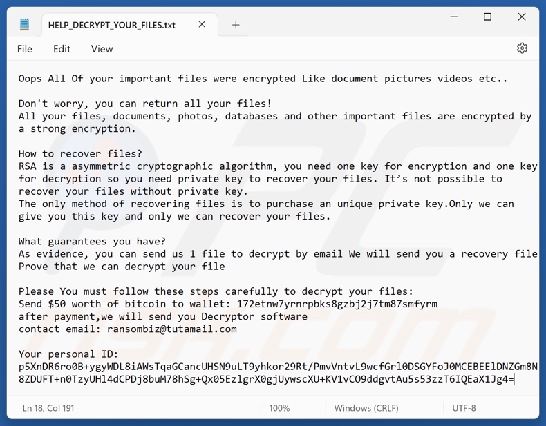 Craxsrat ransomware nota di riscatto (HELP_DECRYPT_YOUR_FILES.txt)