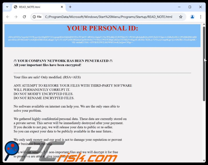 Richiesta di riscatto del ransomware CRFILE (READ_NOTE.html)