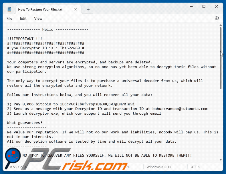 Crone ransomware ransom note (How To Restore Your Files.txt) GIF