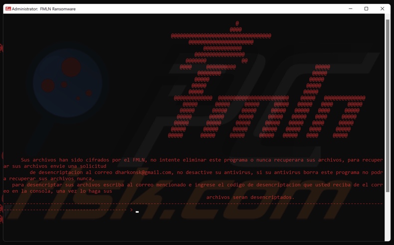 FMLN ransomware nota di riscatto (pop-up)