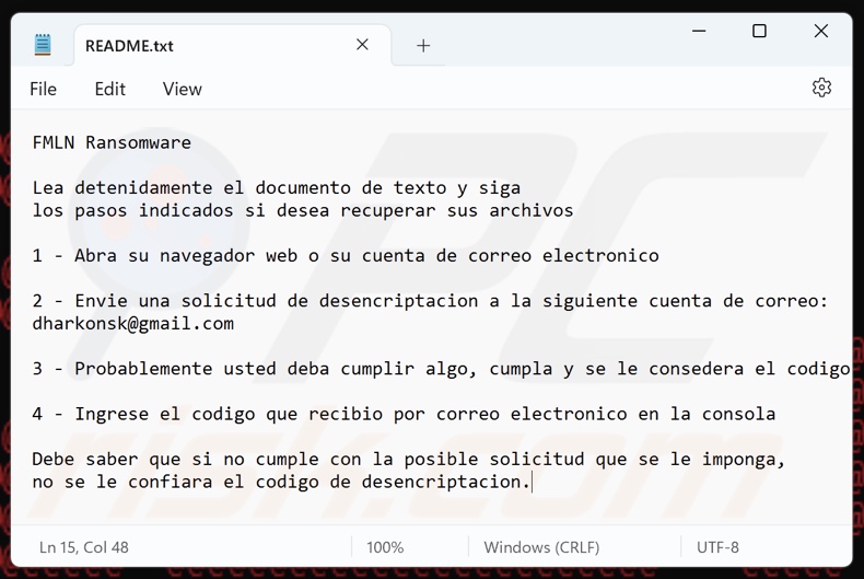 FMLN ransomware file di testo (README.txt)