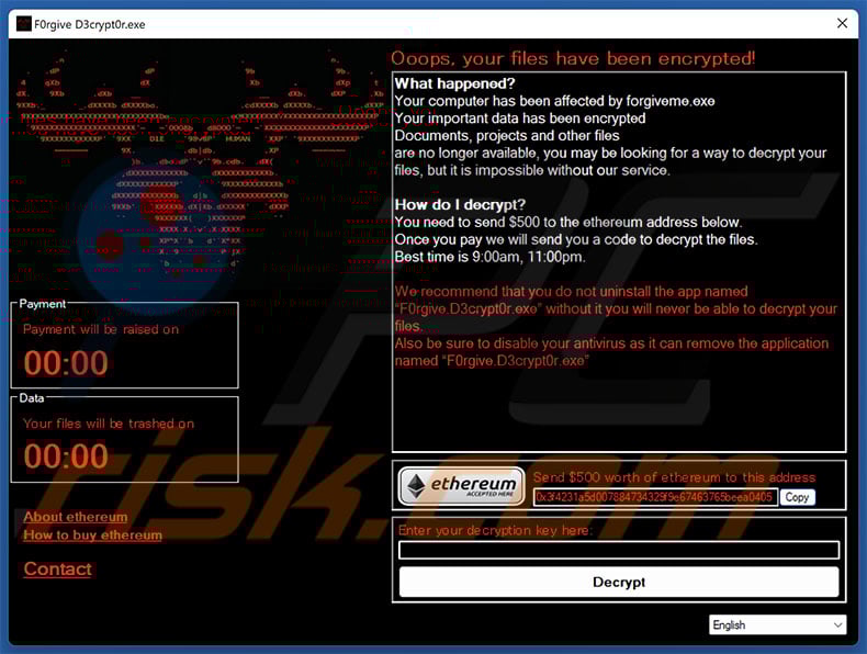 Forgive ransomware nota di riscatto (pop-up)
