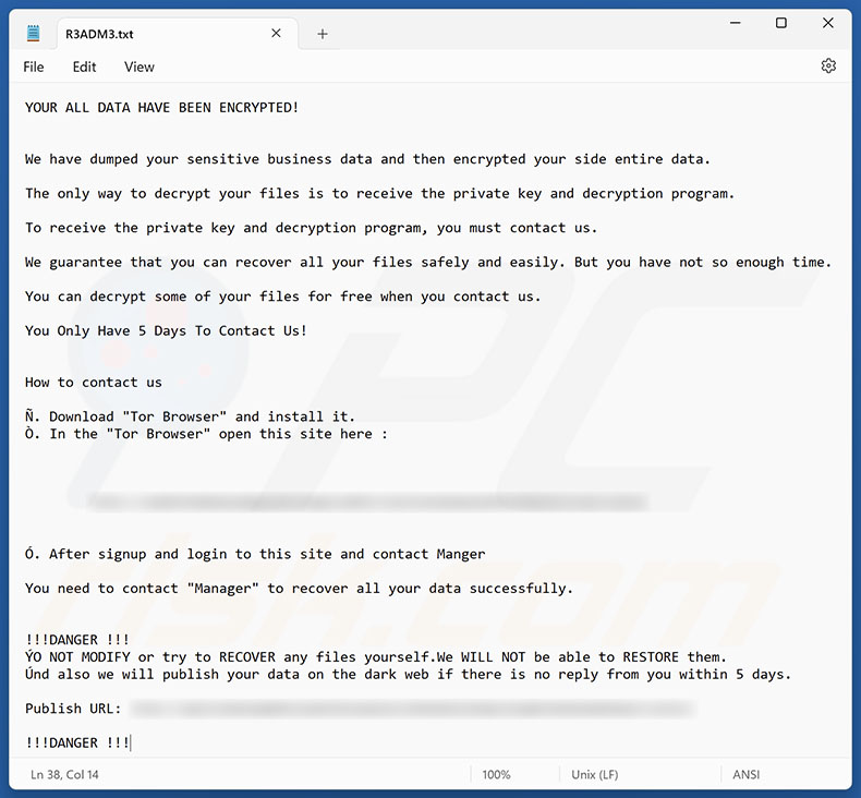 Gunra ransomware richiesta di riscatto (R3ADM3.txt)