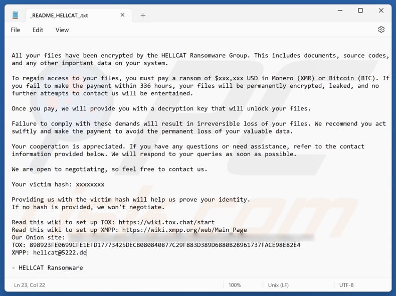 HellCat Ransomware nota di riscatto seconda variante (_README_HELLCAT_.txt)