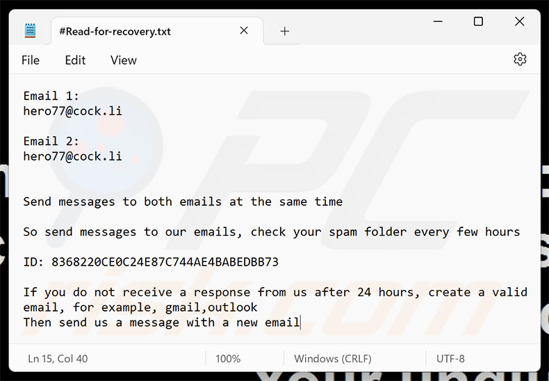 Hero ransomware nota di riscatto (#Read-for-recovery.txt)