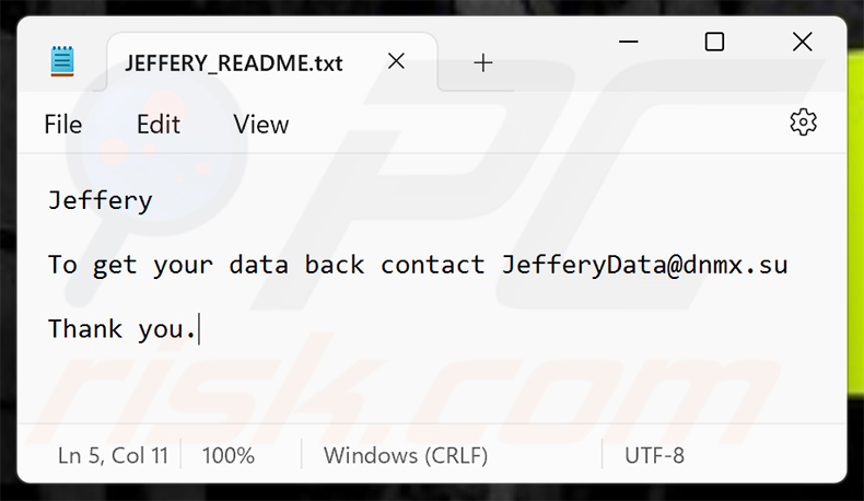 Jeffery ransomware nota di riscatto (JEFFERY_README.txt)