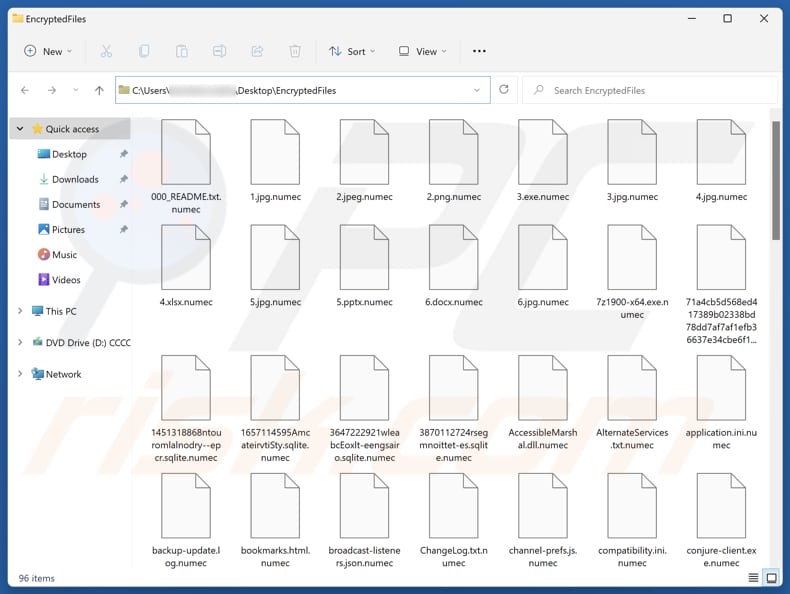 File crittografati dal ransomware Numec (estensione .numec)