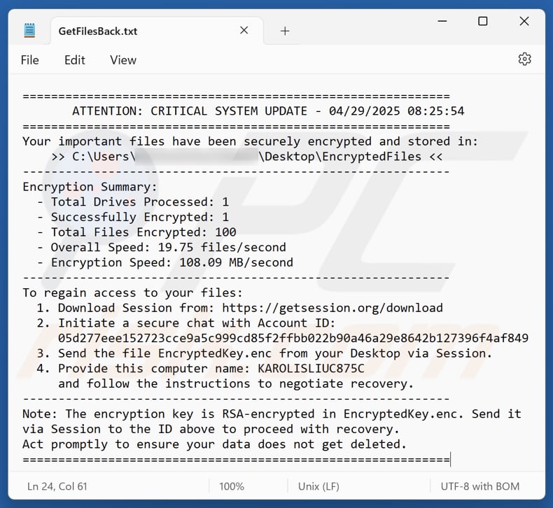 Numec ransomware file di testo (GetFilesBack.txt)