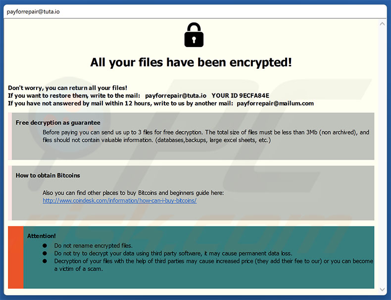 PayForRepair ransomware richiesta di riscatto (pop-up)