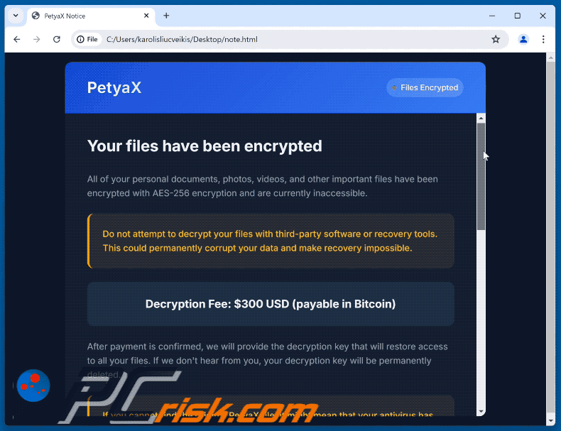 PetyaX ransomware richiesta di riscatto (note.html) GIF