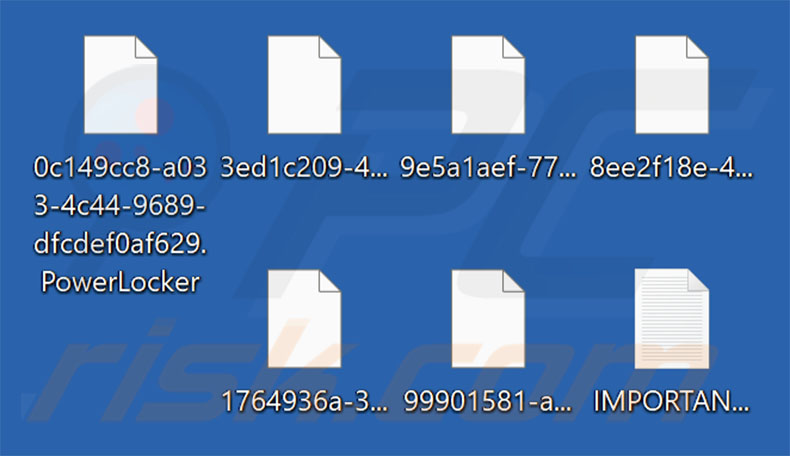 File crittografati dal ransomware PowerLocker ([stringa_di_caratteri_casuali.PowerLocker - modello di rinominazione dei file)