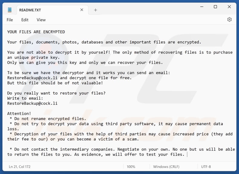 RestoreBackup ransomware file di testo (README.TXT)