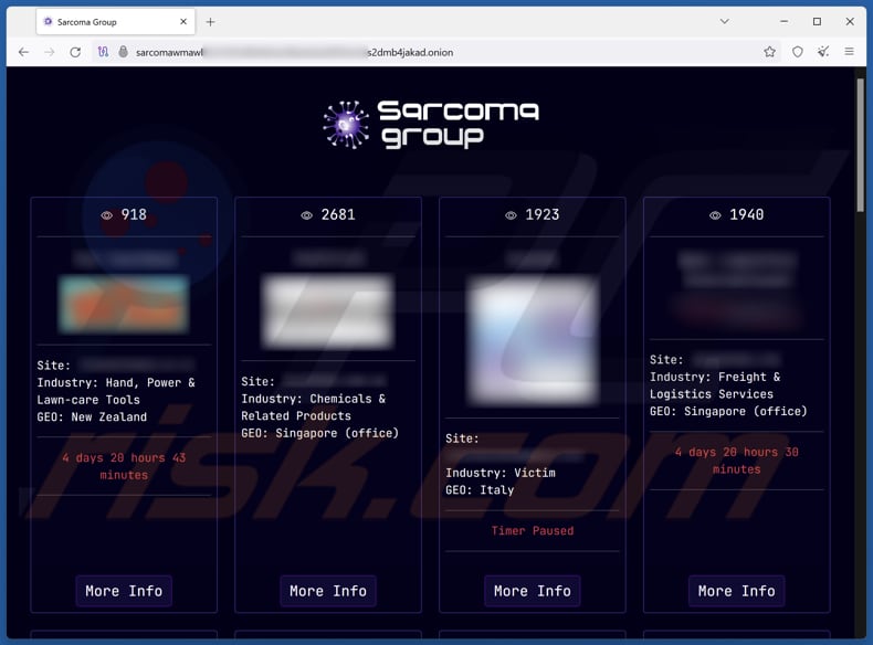 Sarcoma Group ransomware sito di fuga di dati