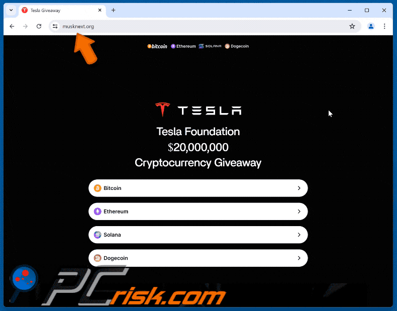 Apparizione della truffa Tesla Foundation Giveaway