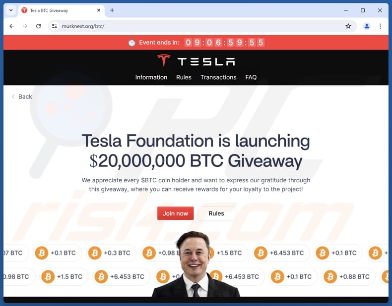 Tesla Foundation Giveaway Seconda pagina della truffa
