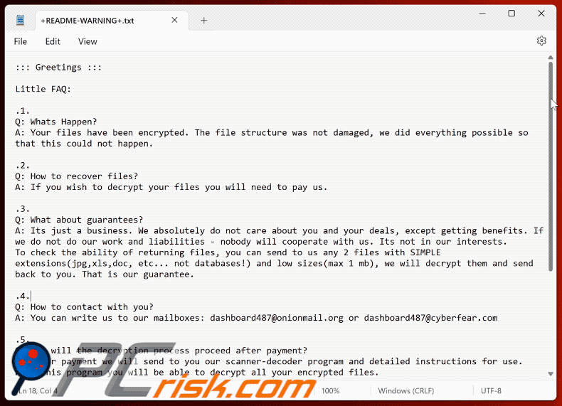 Nota di riscatto del ransomware Bbq (+README-WARNING+.txt) GIF