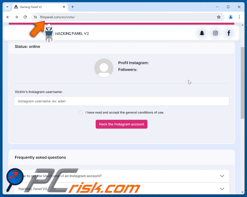 Aspetto della truffa Instagram Account Hack