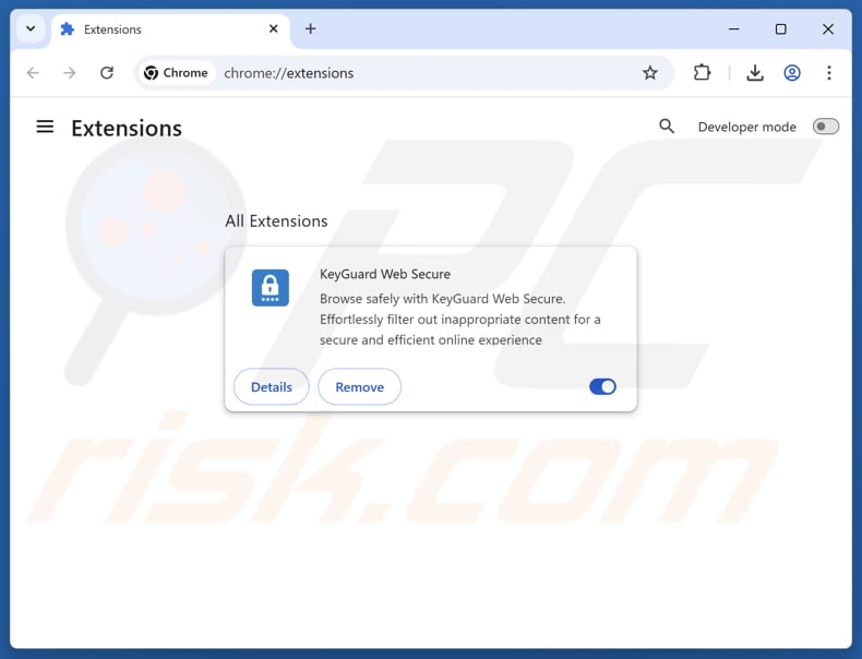 Rimozione delle estensioni di Google Chrome correlate a keyguard-websecure.com
