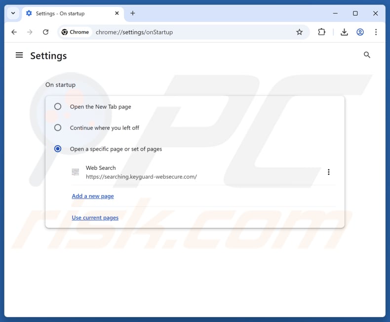 Rimozione di keyguard-websecure.com dalla pagina iniziale di Google Chrome