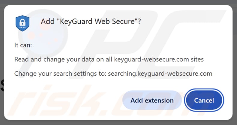 Il browser hijacker KeyGuard Web Secure richiede autorizzazioni