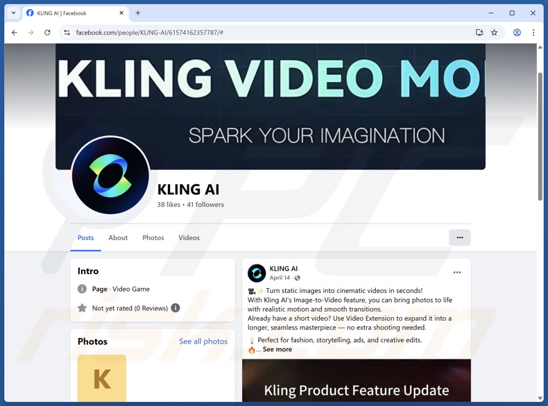 Account FB falso di Kling AI utilizzato per promuovere il malware PureHVNC