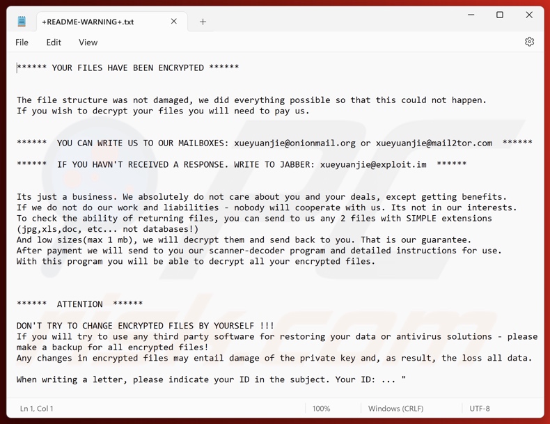 AIR (Makop) ransomware ransom note (+README-WARNING+.txt)