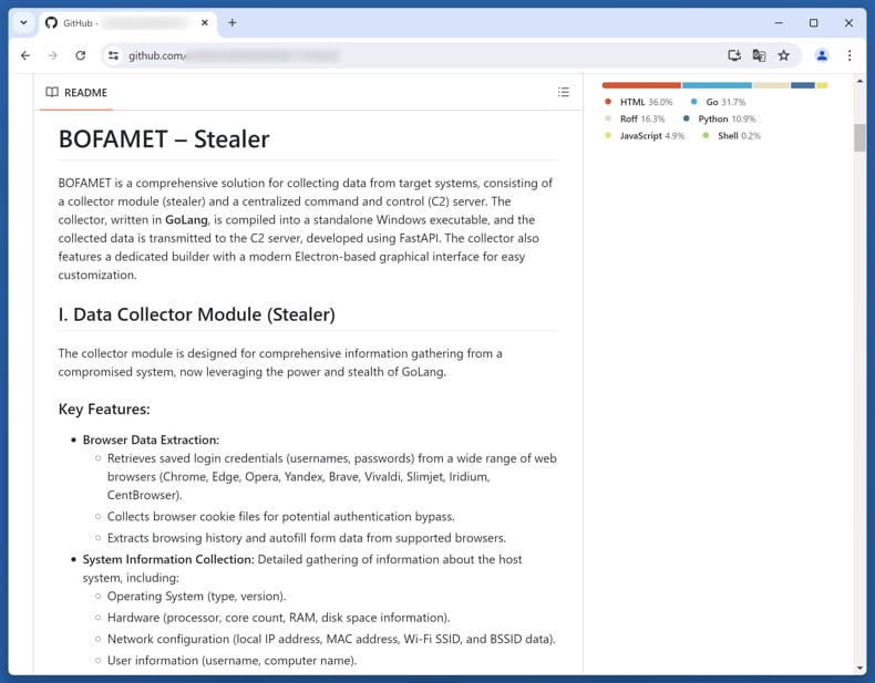 BOFAMET Stealer promosso su GitHub