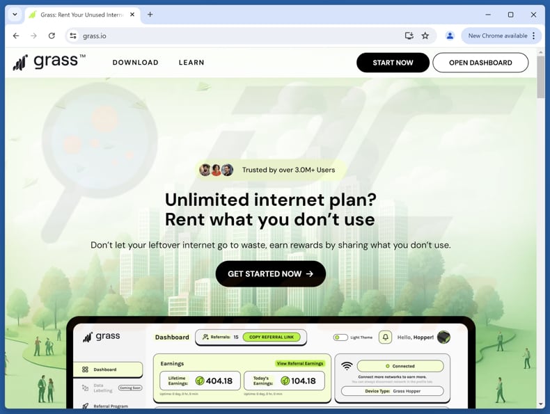Sito web reale della truffa Grass Airdrop (grass.io)