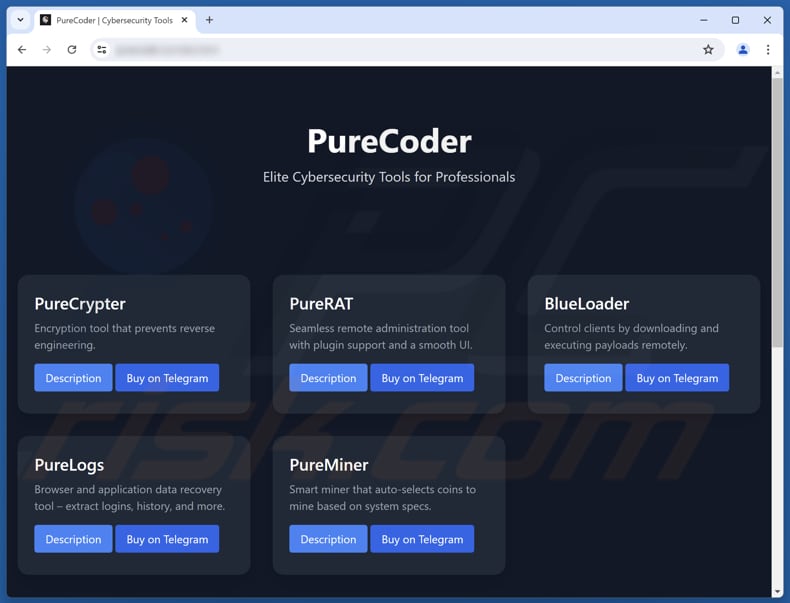 Sito di promozione del malware PureRAT