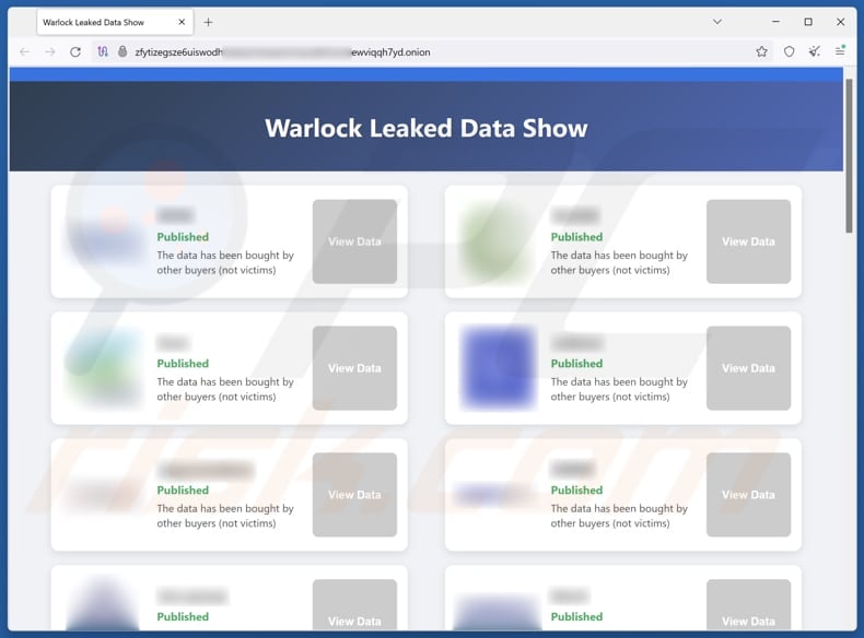 Sito di fuga di dati del ransomware Warlock Group